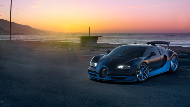 Bugatti parking lot ocean sunset #2 free wallpaper - medium preview image
