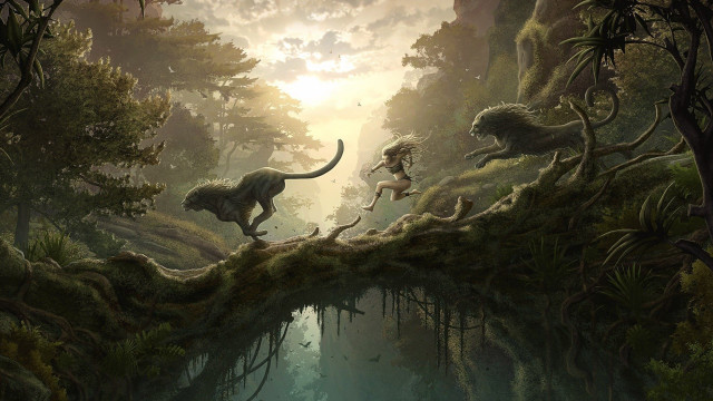 Animals running bridge forest river free wallpaper - medium preview image