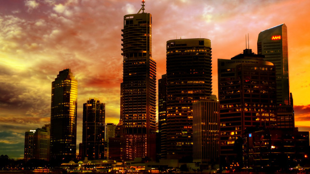 City skyline red yellow sky free wallpaper - medium preview image