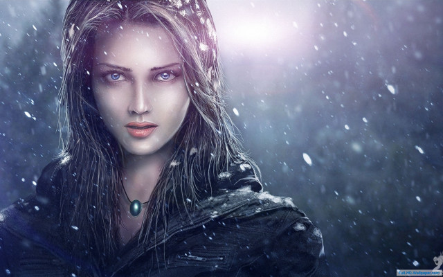 Woman hooded jacket snow snowflake free wallpaper - medium preview image