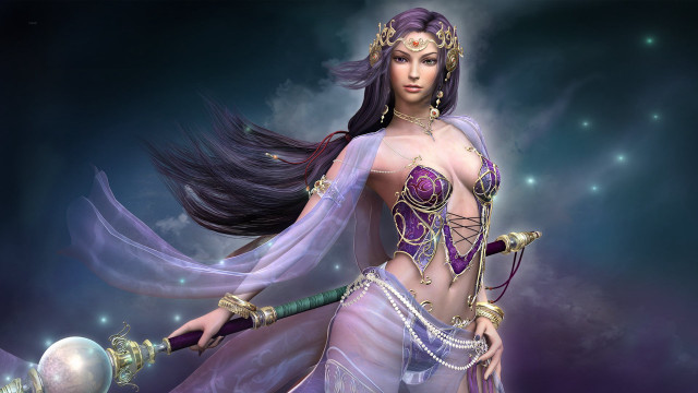 Fantasy woman purple dress sword free wallpaper - medium preview image