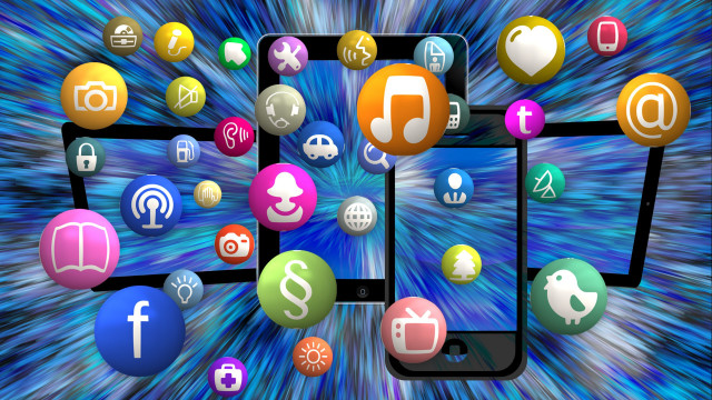 Cell phones icons blue background free wallpaper - medium preview image