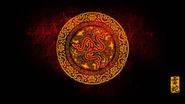 Red yellow circular design black free wallpaper - medium preview image