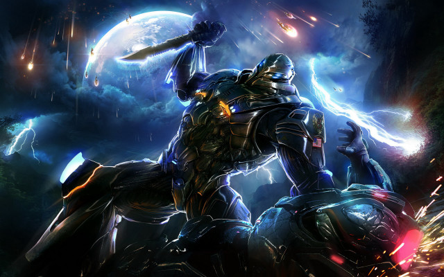 Robot standing air sword lightning #2 free wallpaper - medium preview image