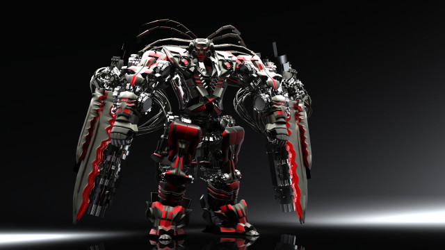 Robot red accents black wings free wallpaper - medium preview image