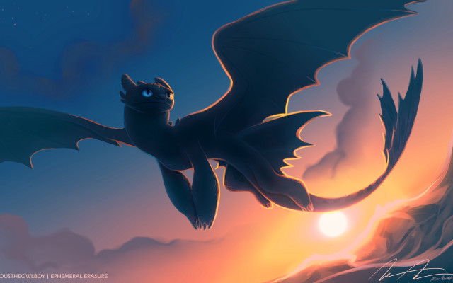 Dragon flying sunset clouds ultrafine free wallpaper - medium preview image