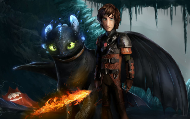 Man dragon forest fire glowing free wallpaper - medium preview image