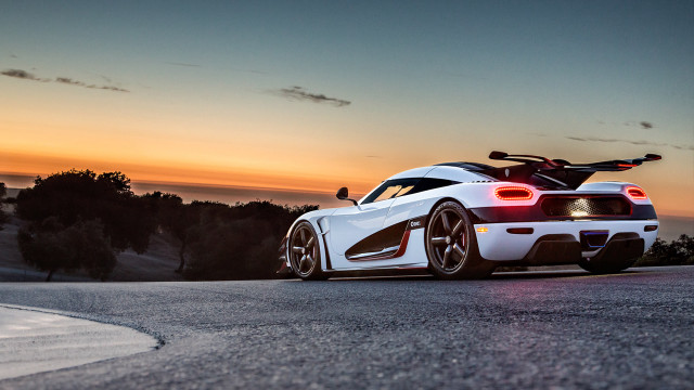 White sports car sunset road free wallpaper - medium preview image