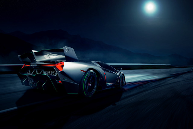 Car night road full moon free wallpaper - medium preview image