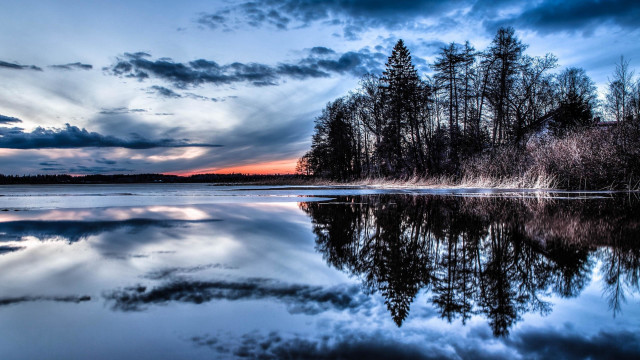Lake sunset reflection trees clouds #3 free wallpaper - medium preview image