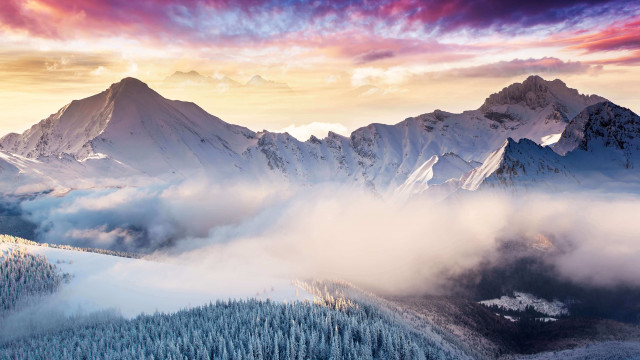 Snowy mountain range sunset pink free wallpaper - medium preview image