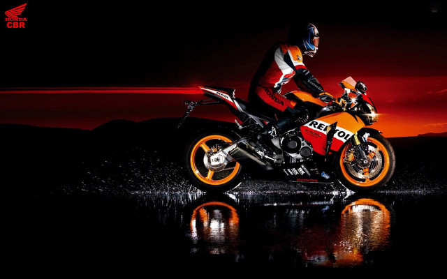 Man motorcycle water night red free wallpaper - medium preview image