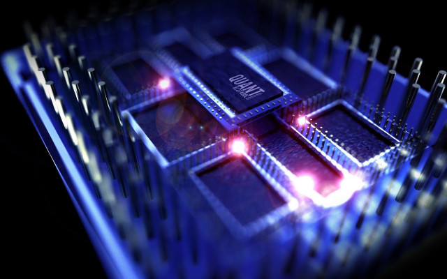 Processor chip red lights cityscape free wallpaper - medium preview image
