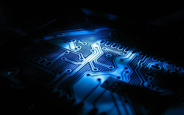 Circuit board closeup dark blue free wallpaper - medium preview image