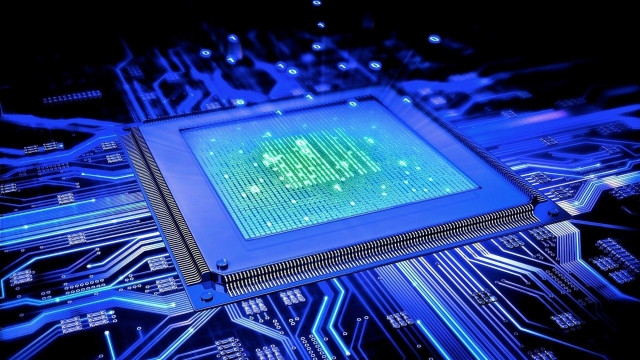 Computer chip blue background green free wallpaper - medium preview image