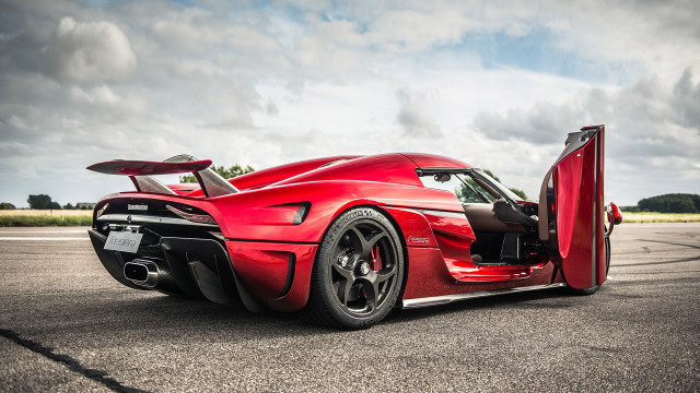 Red sports car runway cloudy free wallpaper - medium preview image