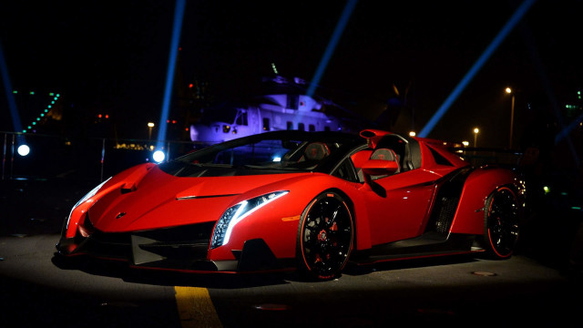 Red sports car night parking #5 free wallpaper - medium preview image