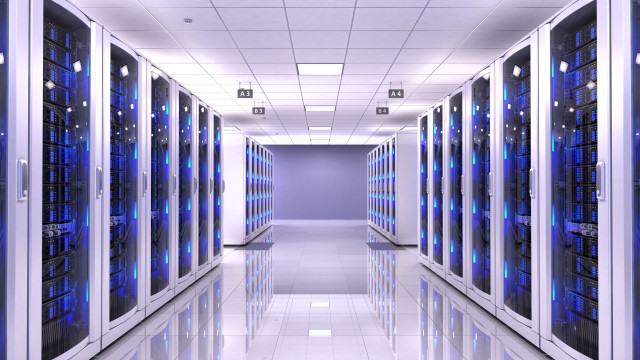 Long hallway blue white servers free wallpaper - medium preview image