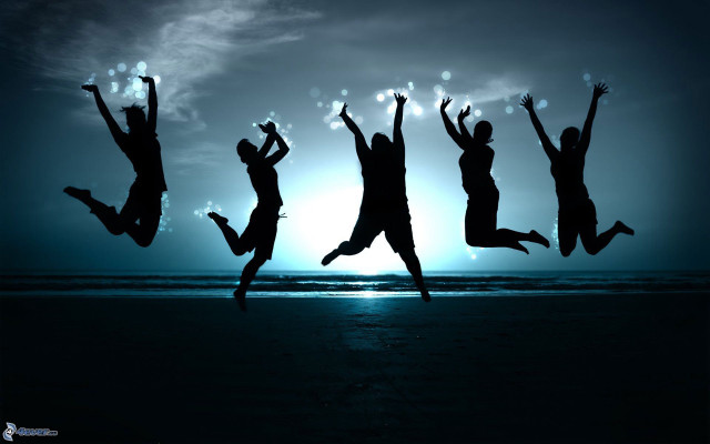 Beach night jumping group sunshine free wallpaper - medium preview image