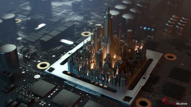 Motherboard city model surrounding parts free wallpaper - medium preview image