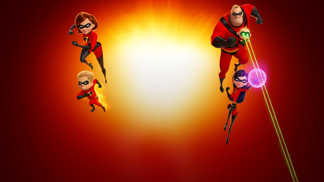 Cartoon characters flying red background free wallpaper - medium preview image