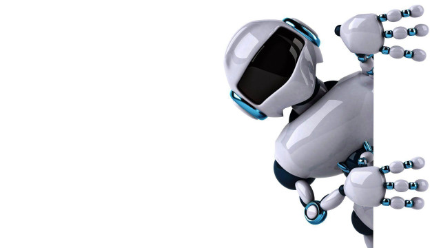 Robot holding sign pointing hands free wallpaper - medium preview image