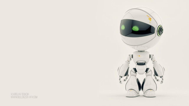 Robot green eyes white room free wallpaper - medium preview image