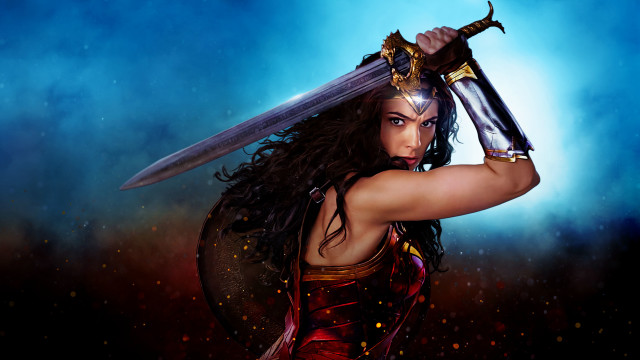 Woman costume sword blue background free wallpaper - medium preview image