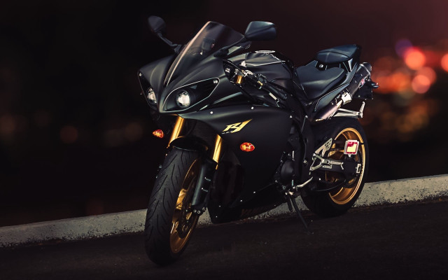 Black motorcycle night road lights free wallpaper - medium preview image