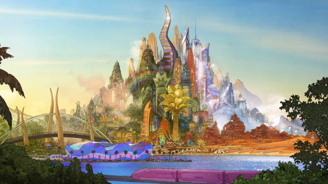 Futuristic city river bridge background free wallpaper - medium preview image
