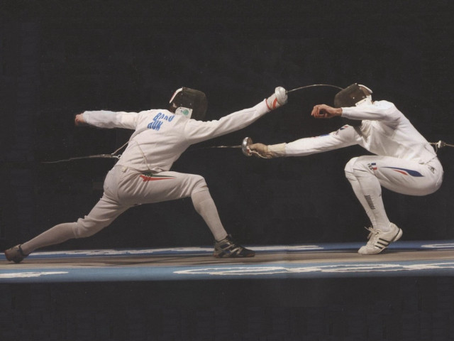 Fencing men fighting ball hands free wallpaper - medium preview image