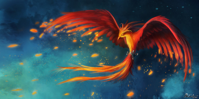 Red yellow bird flying blue free wallpaper - medium preview image