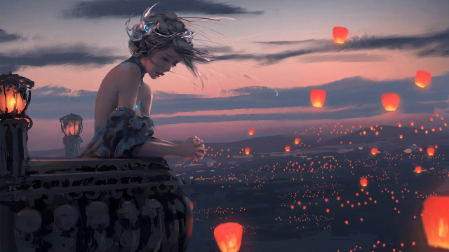 Woman sitting on ledge sky free wallpaper - medium preview image