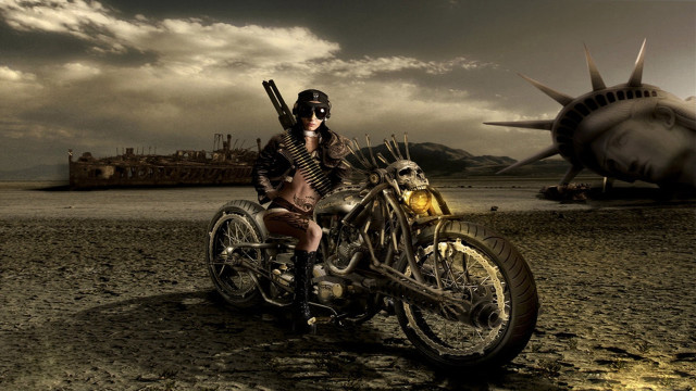 Man motorcycle statueofliberty diesel punk free wallpaper - medium preview image