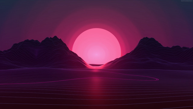 Sunset mountain river night synthwave free wallpaper - medium preview image