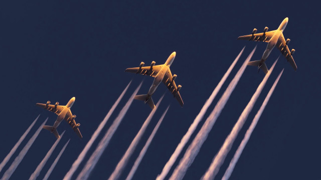 Four airplanes flying formation contrails free wallpaper - medium preview image