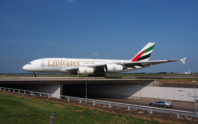 Large white airplane runway car free wallpaper - medium preview image