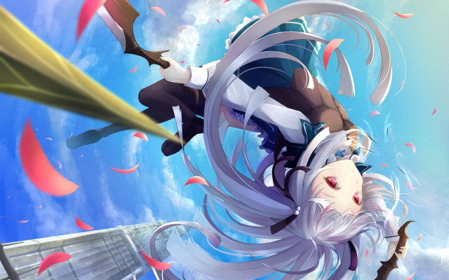 Anime character flying sword sky free wallpaper - medium preview image
