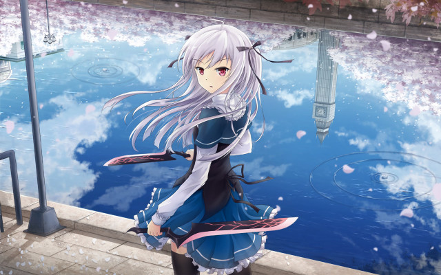 Girl blue dress lake clock free wallpaper for desktop - medium preview image