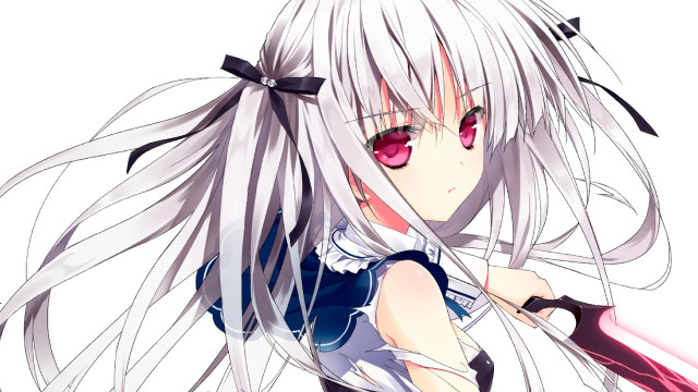 Anime girl white hair knife #2 free wallpaper - medium preview image