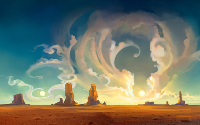 Landscape clouds swirl sky painting #2 free wallpaper - medium preview image