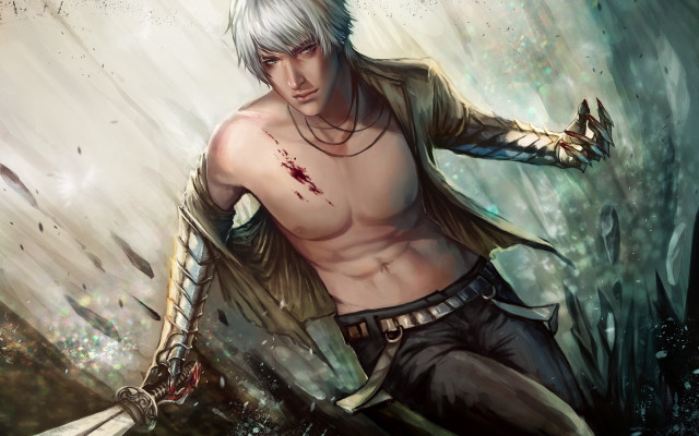 Man knife bloody face chest free wallpaper - medium preview image