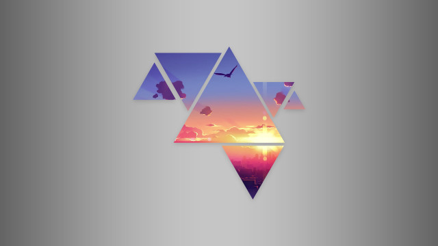 Sunset bird flying triangle shaped free wallpaper - medium preview image