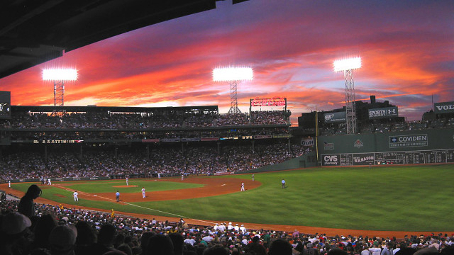 Baseball game sunset stadium crowd free wallpaper - medium preview image