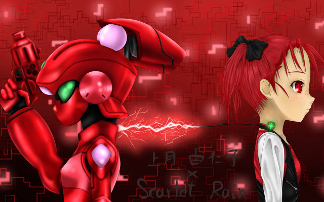 Red robot girl background squares free wallpaper - medium preview image