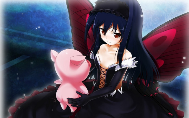 Woman black dress pink pig free wallpaper - medium preview image