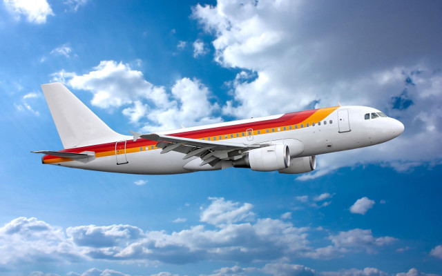 Jetliner flying cloudy sky sunny free wallpaper - medium preview image