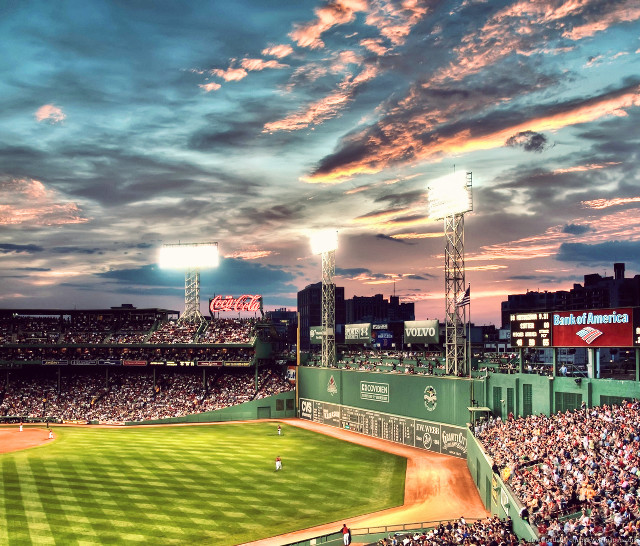 Baseball stadium crowd sunset clouds free wallpaper - medium preview image
