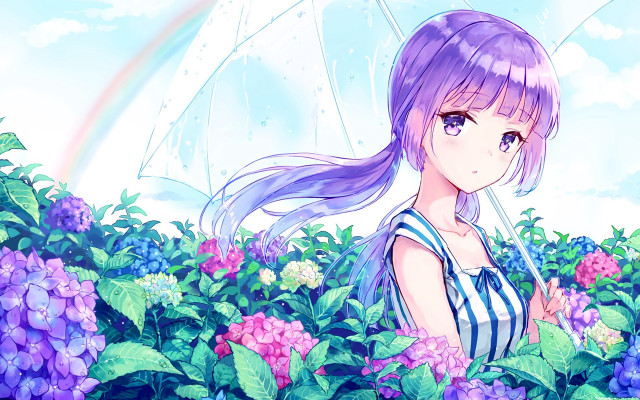 Long hair girl flower rainbow free wallpaper - medium preview image