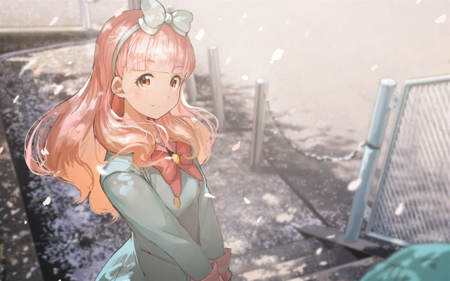 Girl pink hair bow fence free wallpaper - medium preview image